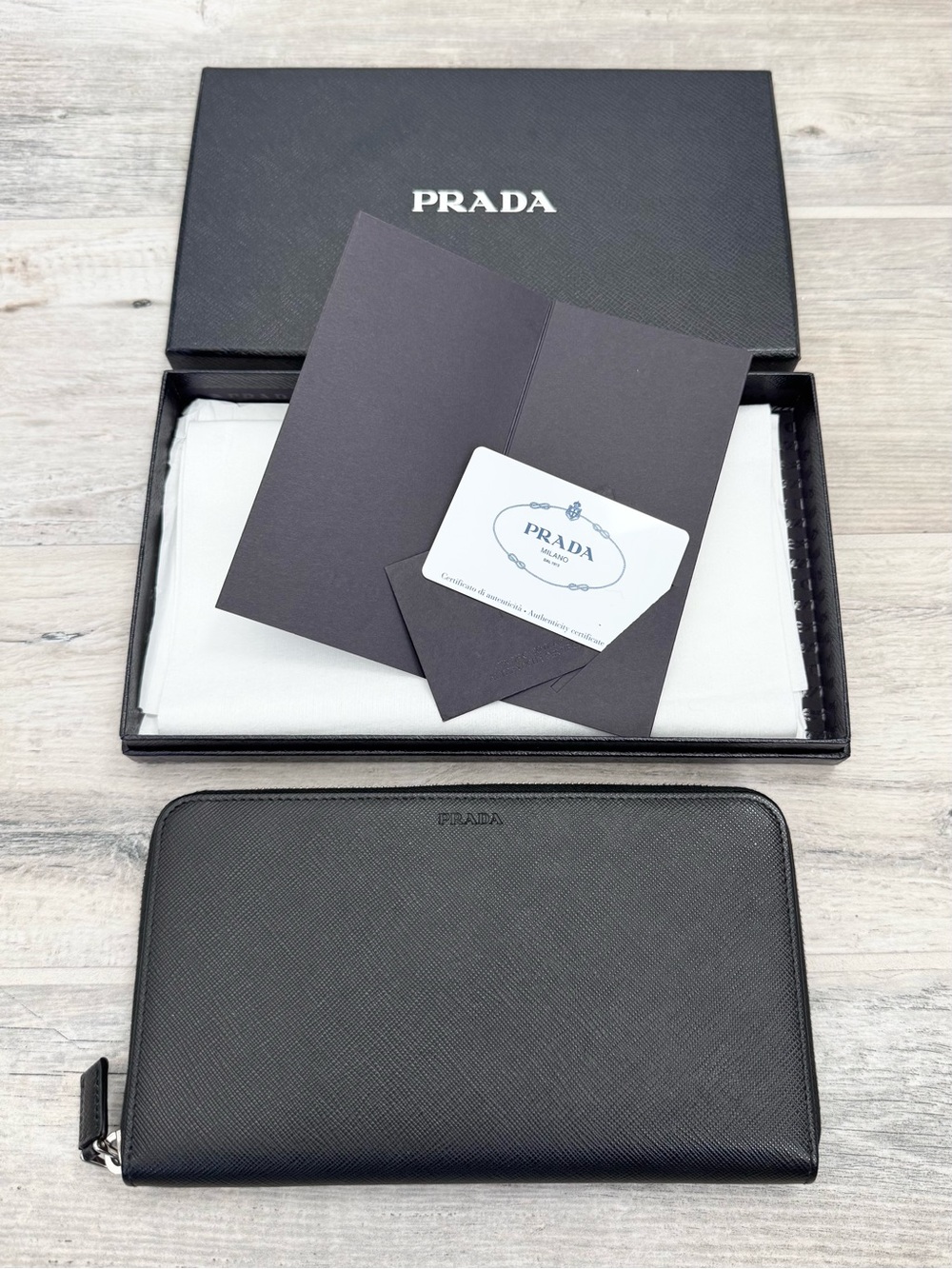 Prada Black Saffiano Leather XL Travel Organizer Wallet